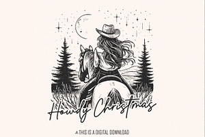 Howdy Christmas PNG, Cowgirl