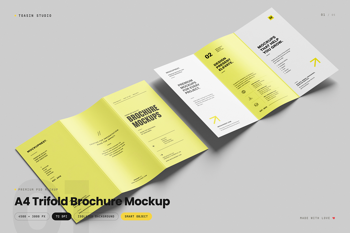 A4 Trifold Brochure Mockup, an Advertising Mockup by Toasin Studio (Photo 1 of 5)
