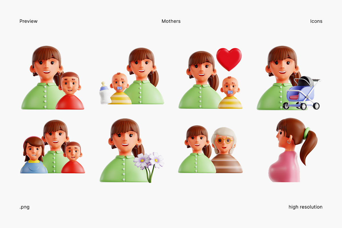 Mother 3D Icon Set, a Characters & Person 3D Model by Eklip Studio (Photo 2 of 3)