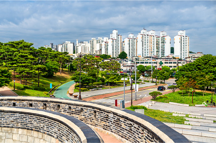 Skyline of Suwon from Hwaseong, an Architecture Photo by Leonid Andronov