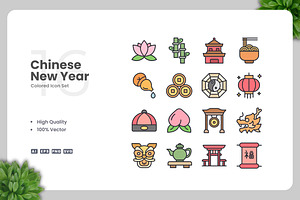 Chinese New Year Colored Icons, an Icon by Upnowgraphic