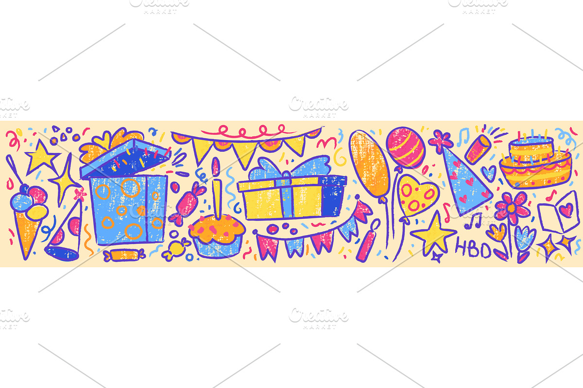 Crayon birthday party pattern on, an Illustration by art PVP - market