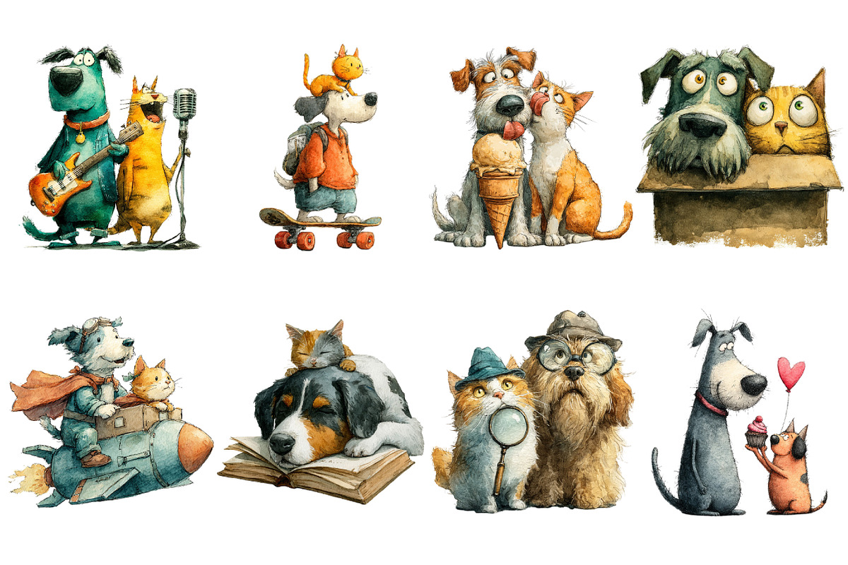 Watercolor Quirky Friendship Clipart, an Illustration by Craft Nest (Photo 2 of 4)