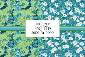 Chinoiserie Blue Green Patterns