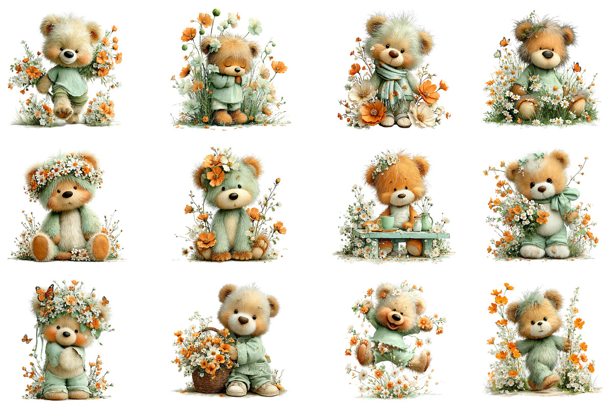 Whimsical Spring Teddy Bear Clipart, an Illustration by Dream Creation (Photo 5 of 5)