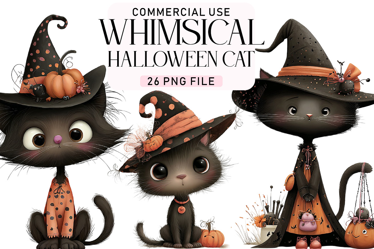Whimsical Halloween Cat Clipart, a Seasonal Illustration by Daily.Designs (Photo 1 of 4)
