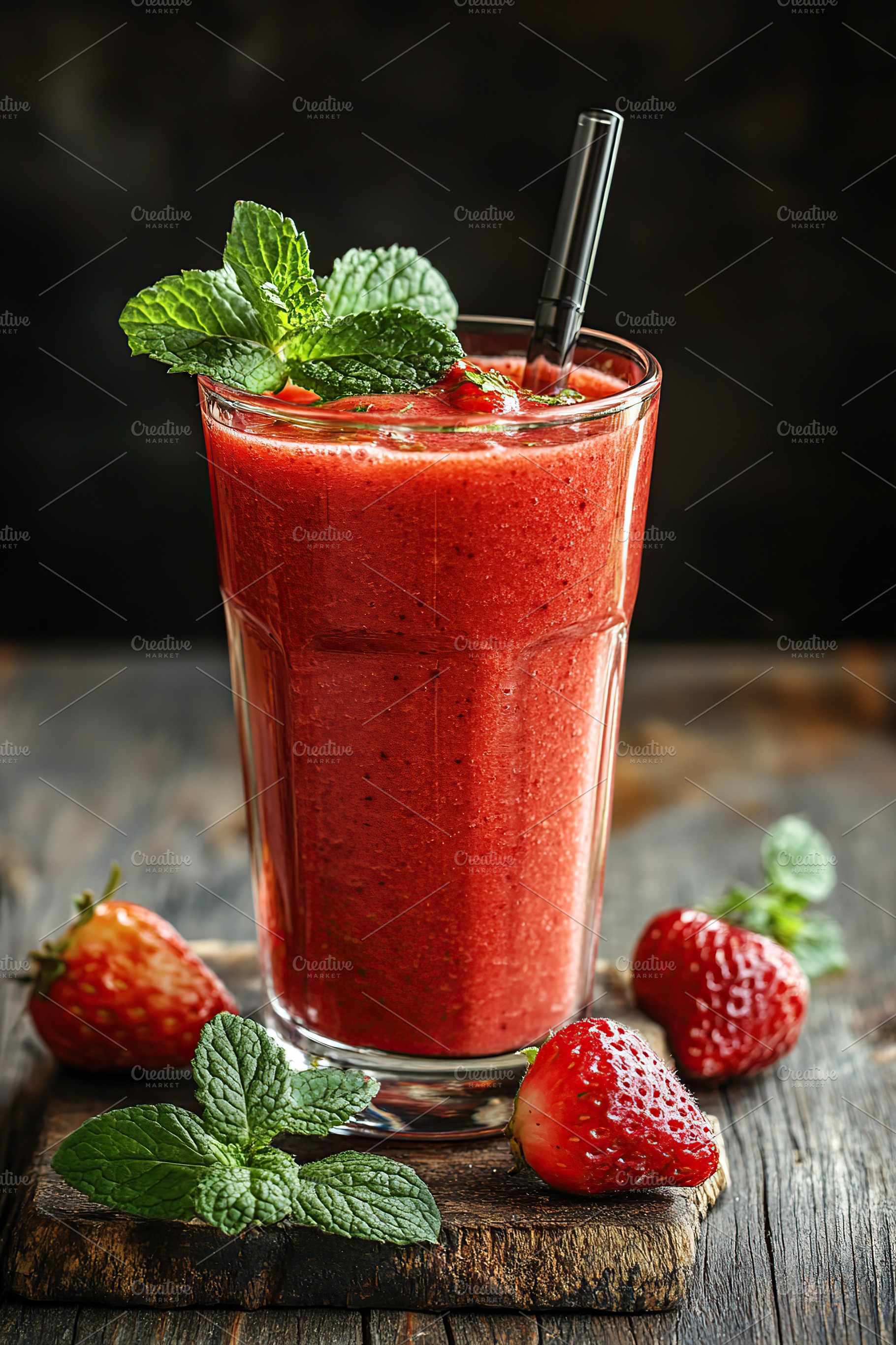 Refreshing detox red drink made with strawberries and mint in a rustic setting, a Food & Drink Photo by AlyaAnd