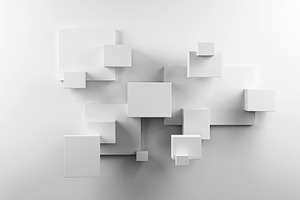 White abstract cubes on wall casting soft 3D shadows., a Background Photo by RF Images