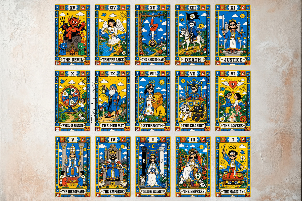 Sunny Doodle Yellow Tarot Cards, a Decorative Illustration by ThatsDesignArt (Photo 5 of 10)