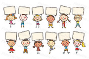 Happy childrens holding blank signs, a Person Illustration by Bubert Art (Thumbnail 1 of 10)