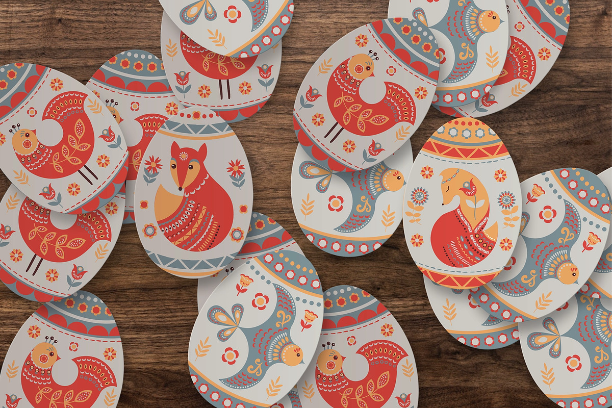 SCANDINAVIAN EASTER EGGS. Vector Set, an Animal Illustration by Irina Skaska (Photo 4 of 9)