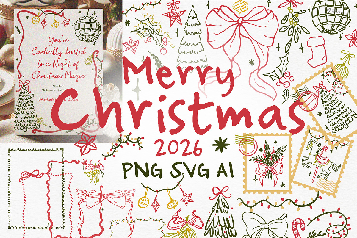Whimsical Vintage Christmas Clipart, an Illustration by ollalya (Photo 1 of 9)