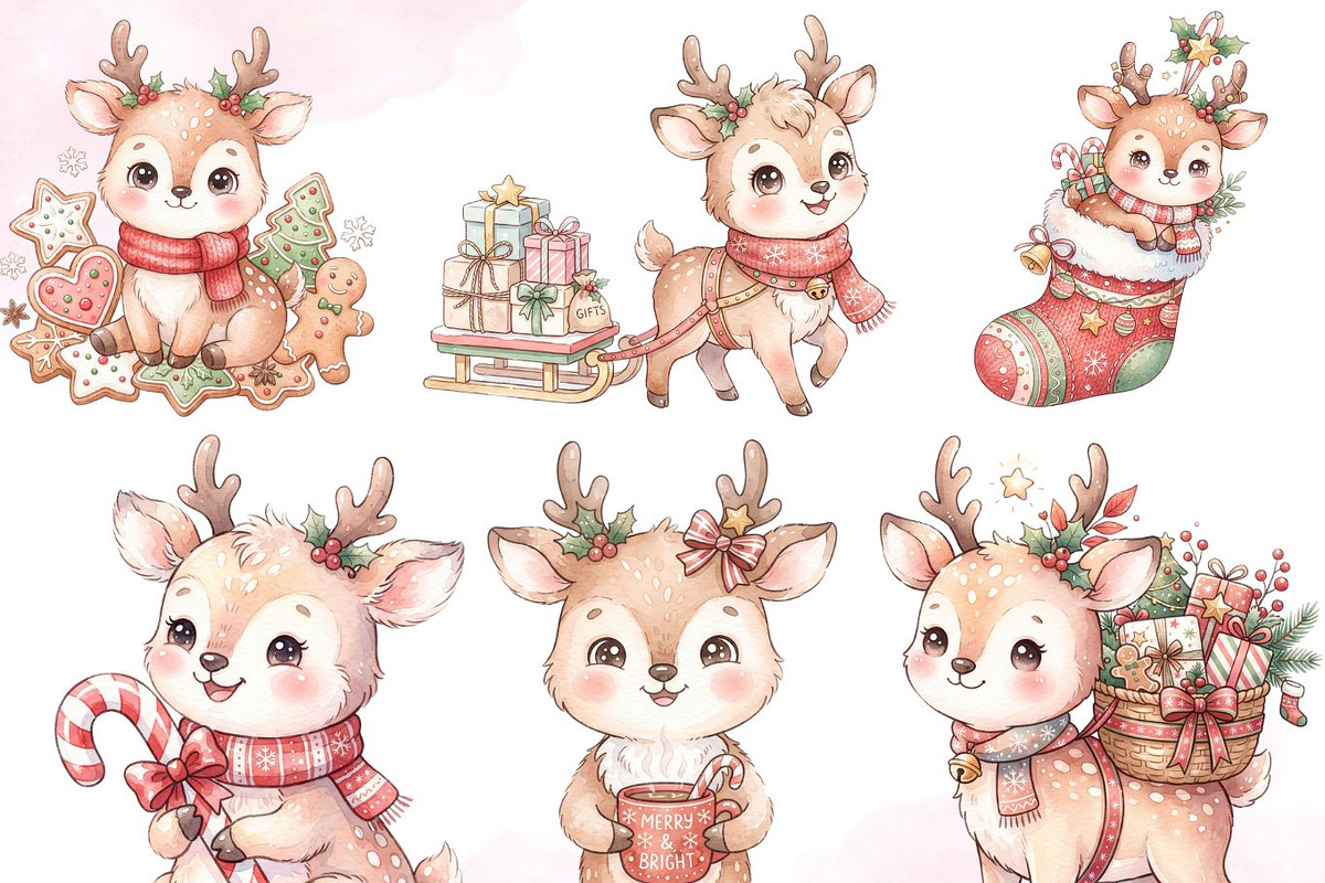 Cute Deer Christmas PNG Bundle, a Decorative Illustration by Arslan (Photo 3 of 8)