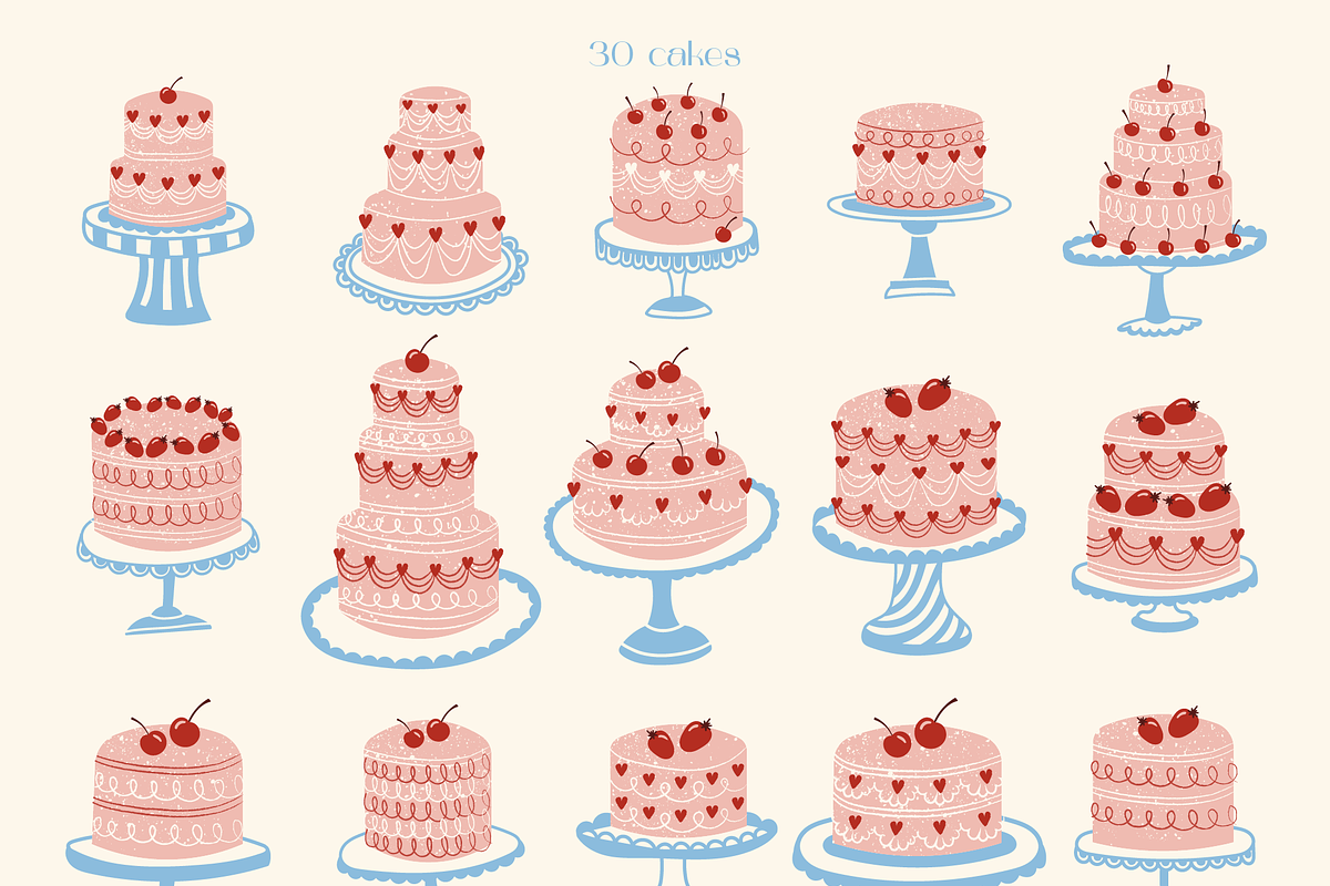 Vintage Cakes • vector collection, a Food Illustration by dariikos (Photo 7 of 19)