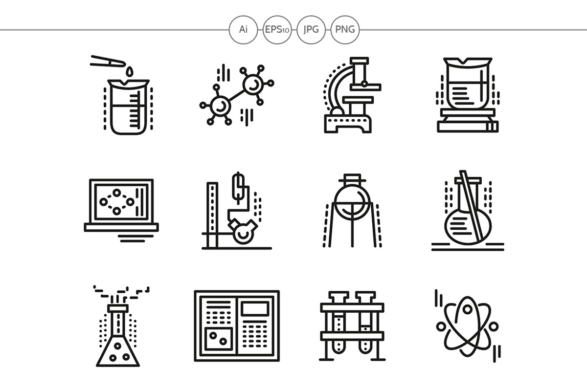 Chemistry black line icons set, an Outline Icon by YershovOleksandr