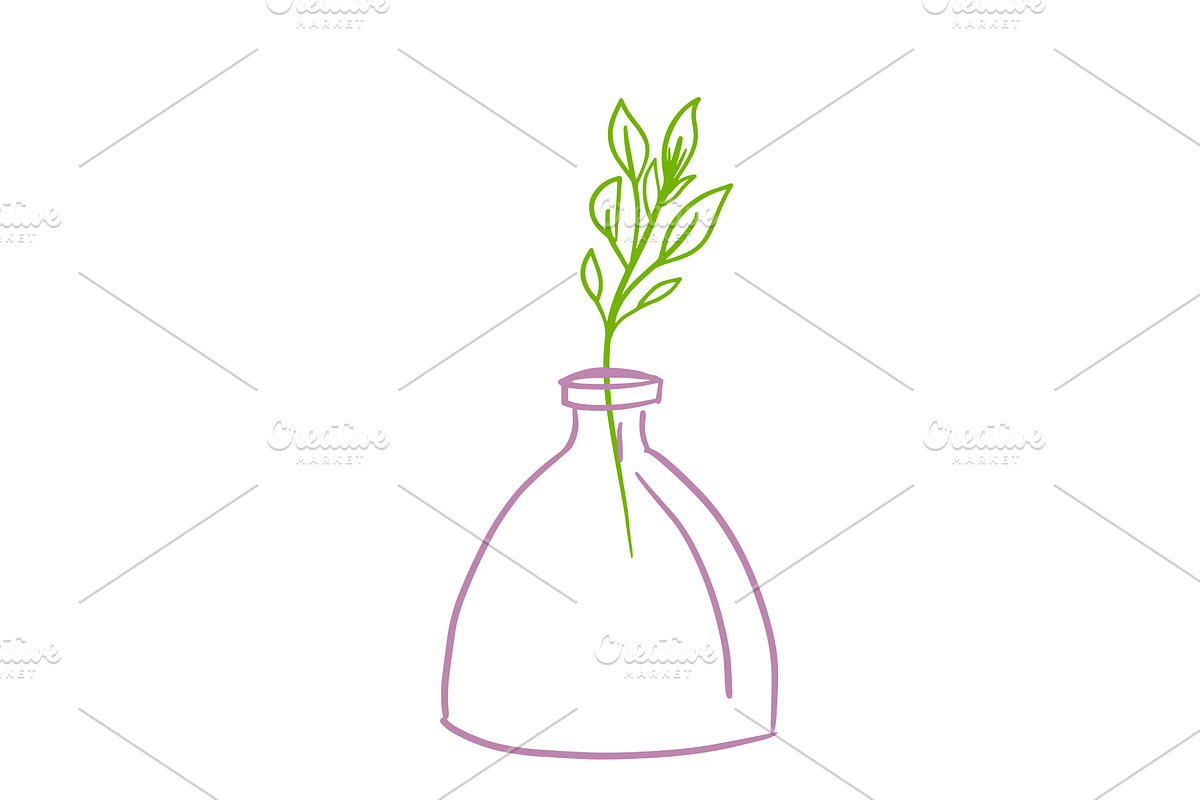 Green branch with leaves in one line, an Object Illustration by Nenahliadava Design