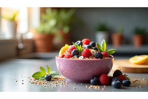 Bowl of fresh mixed berries with, an Illustration by tilialucida