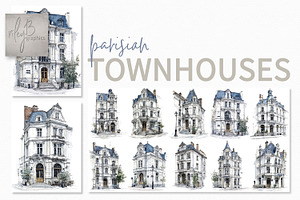 Parisian Townhouses, a Decorative Illustration by rileyBgraphics