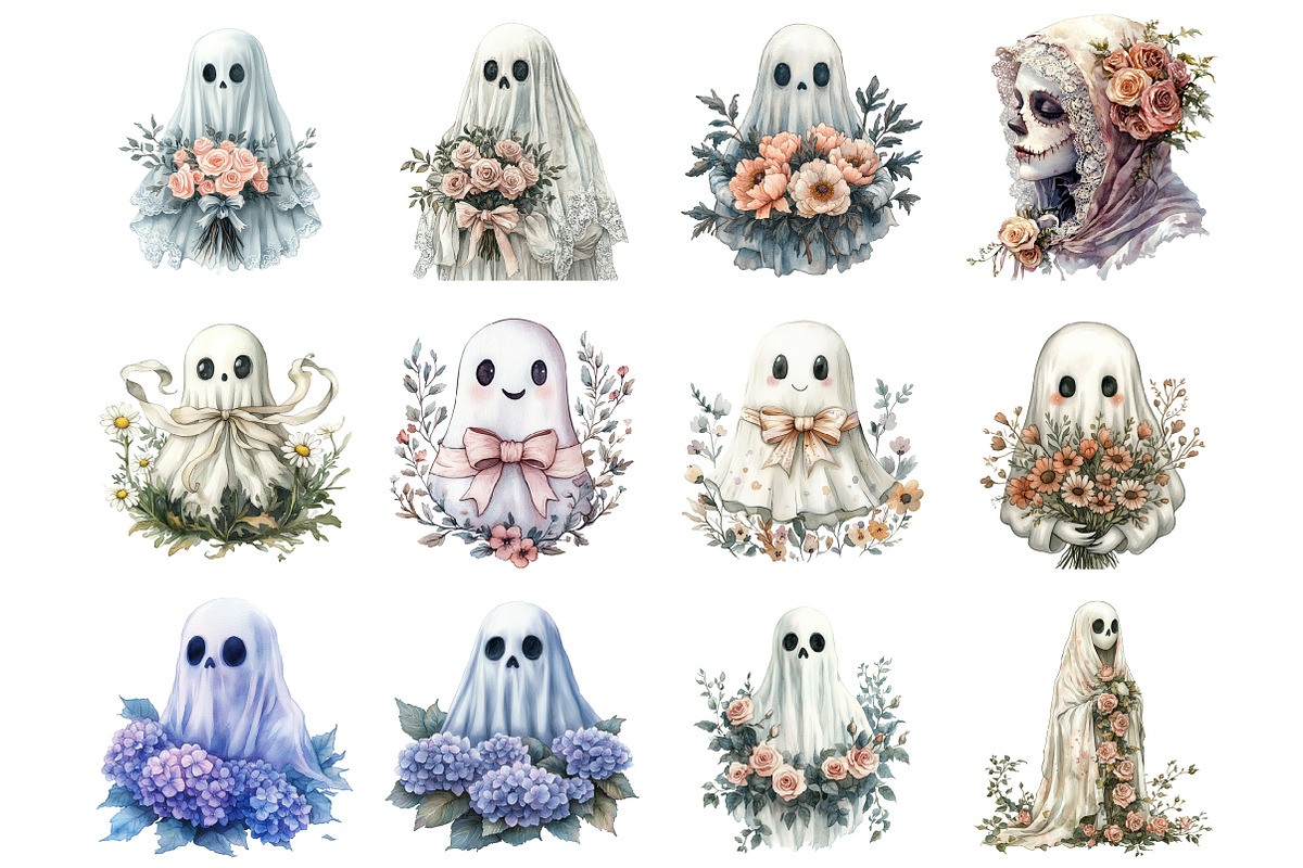 Coquette Halloween Floral Ghost, an Illustration by Design Market (Photo 2 of 4)