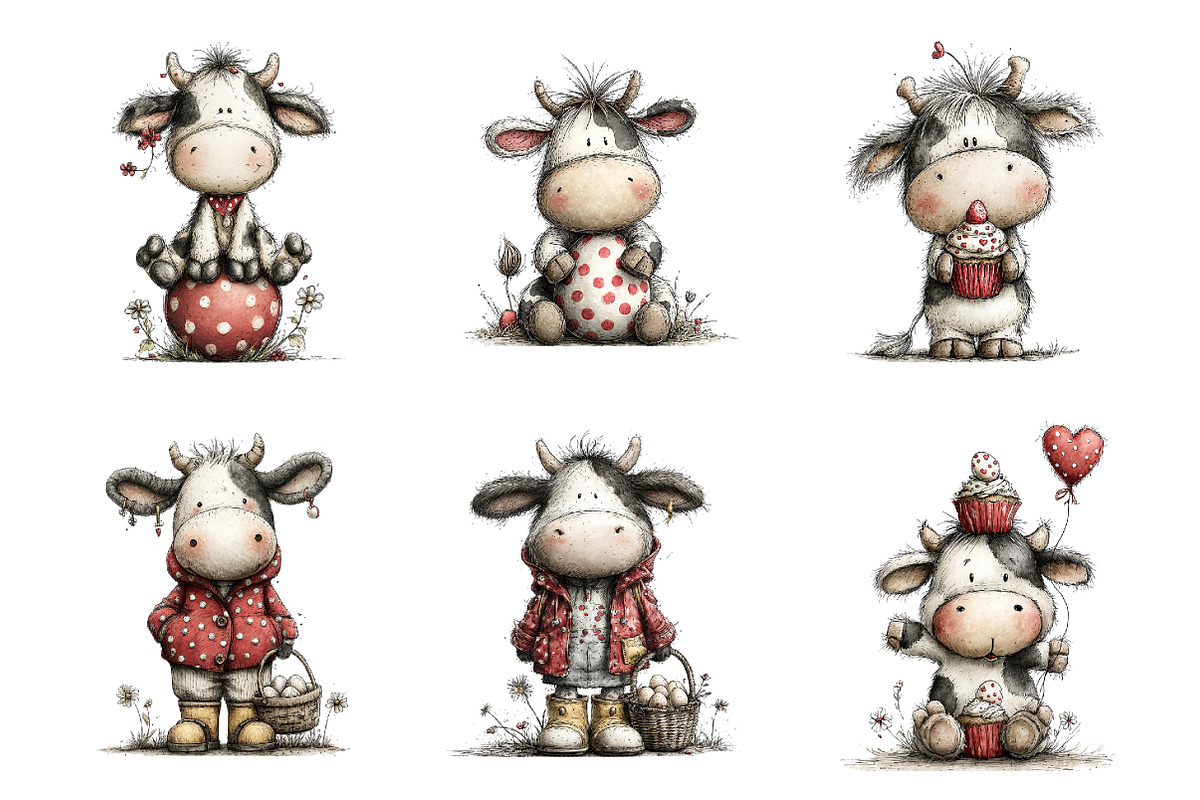 Whimsical easter cow clipart, an Illustration by SinaCreation (Photo 4 of 11)