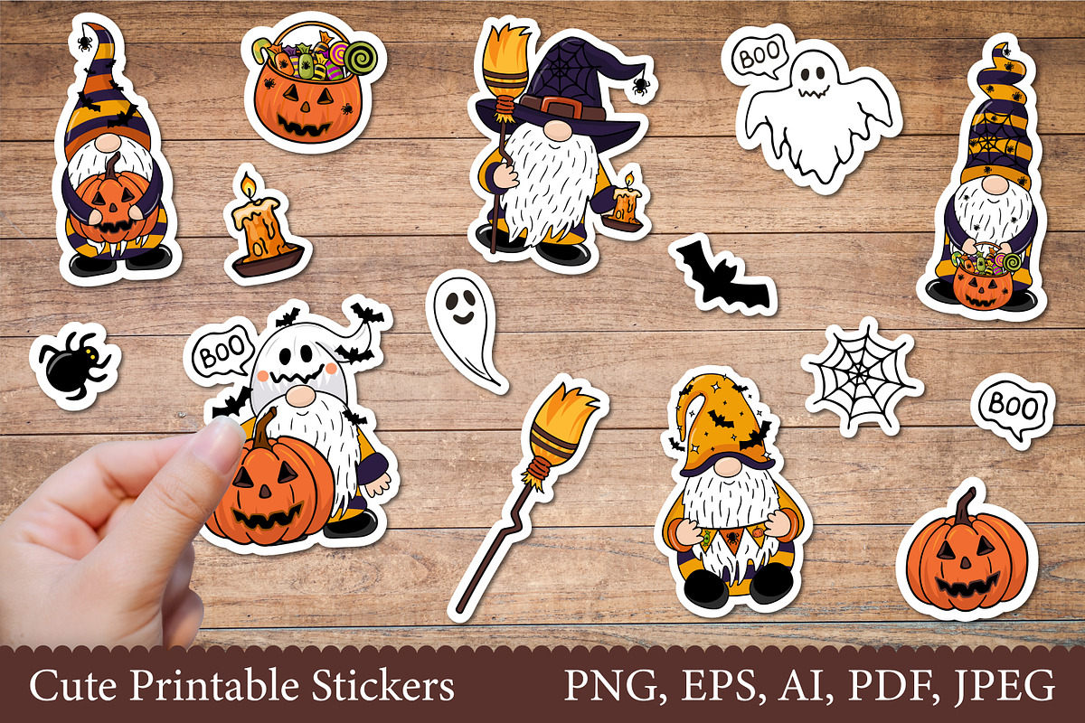 Halloween Gnomes Printable Stickers, an Illustration by Mary-Mihh (Photo 1 of 3)