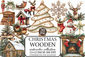 Wooden Christmas Clipart, an Illustration by Libby Wishes