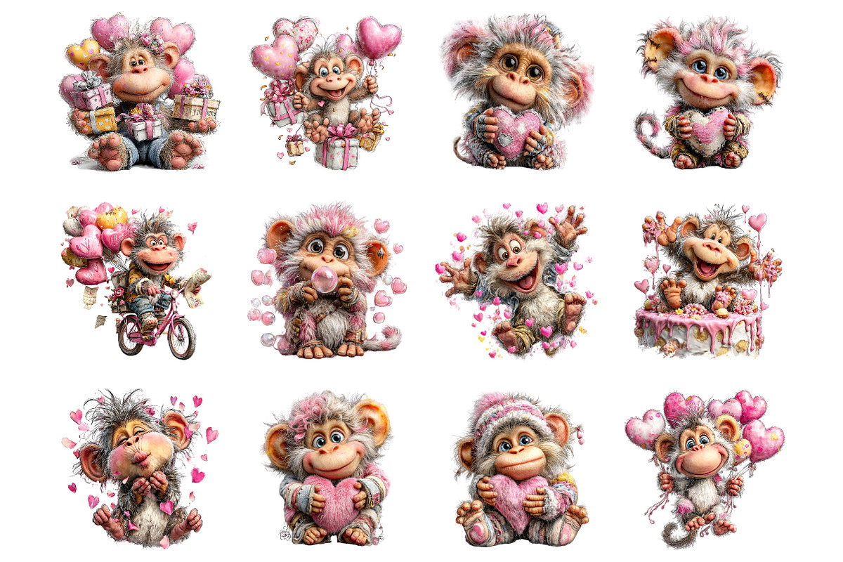 Valentines Day Monkey Sublimation, an Illustration by SinaCreation (Photo 2 of 11)