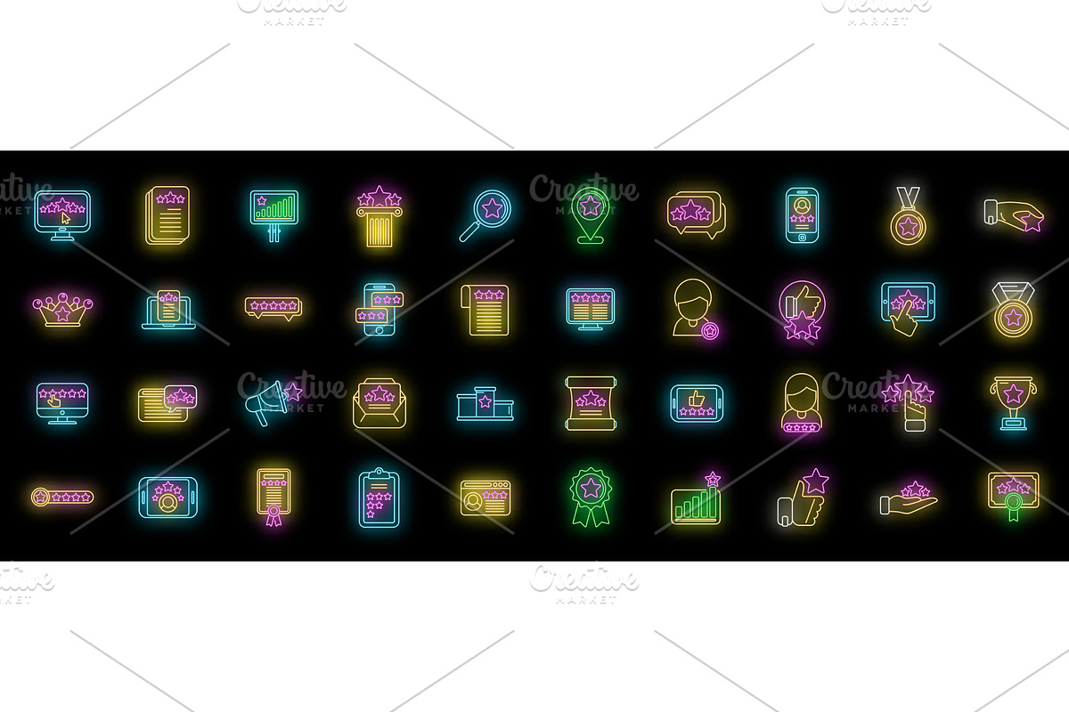 Ranking icons set vector neon, an Object Illustration by Ylivdesign