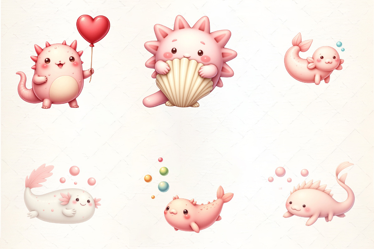 Cute Cartoon Axolotl Clipart, an Illustration by CrexoraLab (Photo 2 of 5)