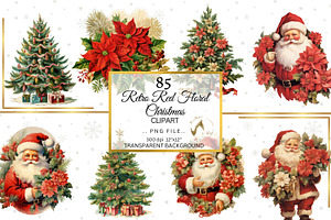 Retro Red Floral Christmas Bundle