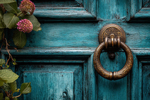 Garden door with bronze knocker, a Photo by Beautiful things