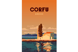 Poster Travel Greece island Corfu, an Illustration by Vector_Up