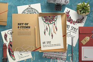 Set of boho ornament cards - vector