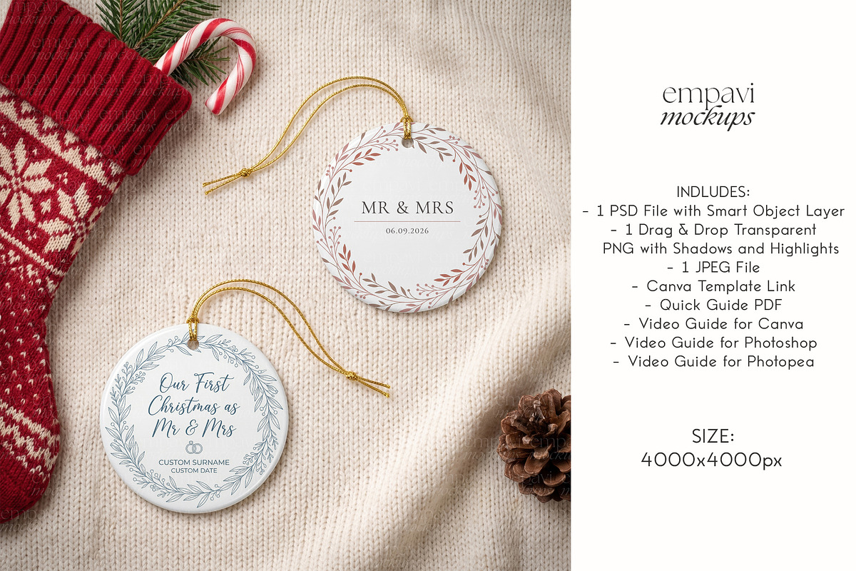 Christmas Ornament Mockup Set of 2, a Merchandise Mockup by EmpaviMockups (Photo 4 of 5)
