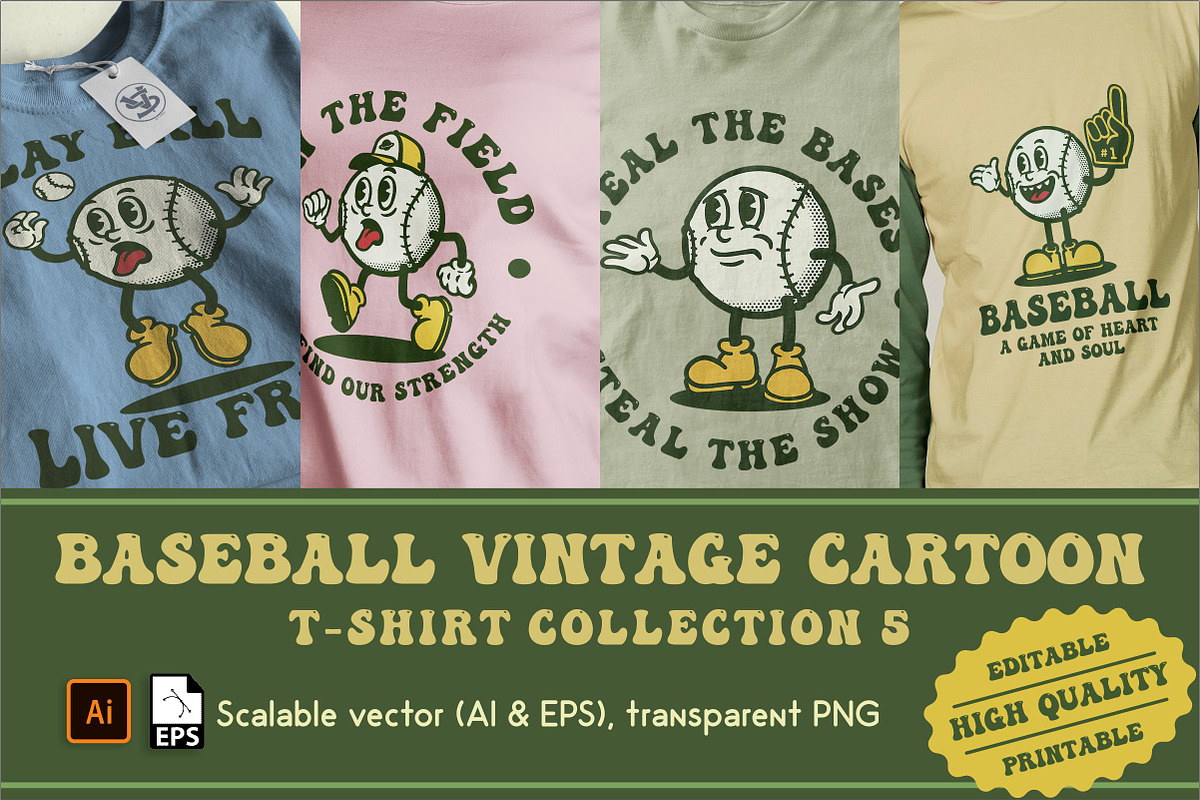 Baseball Cartoon Vintage, an Illustration by vectstudio (Photo 1 of 5)