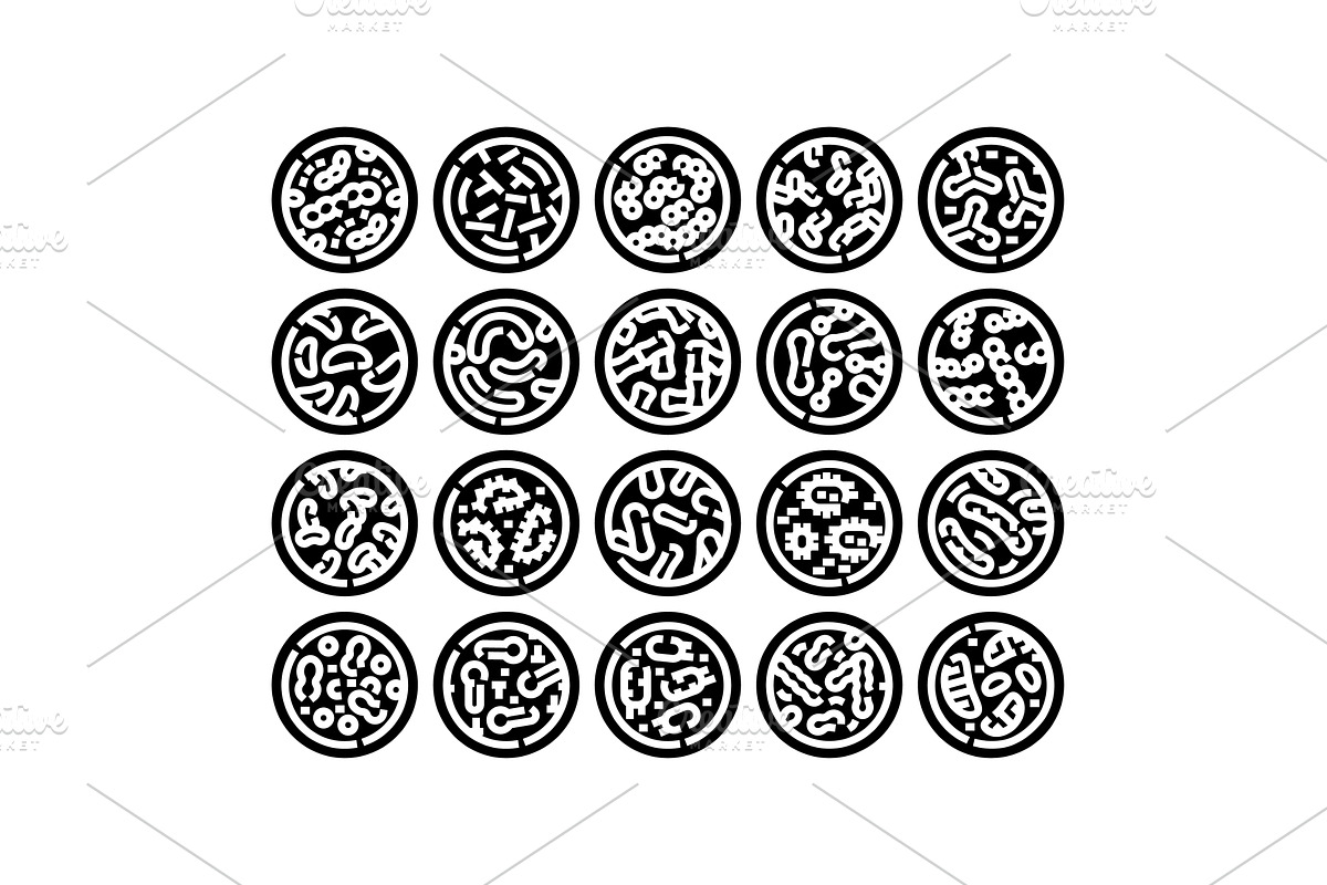 Microorganism icon set showing, an Illustration by pikepicture
