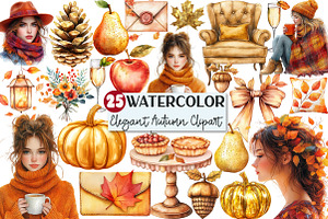 Watercolor Elegant Autumn Clipart, an Illustration by Rose Art
