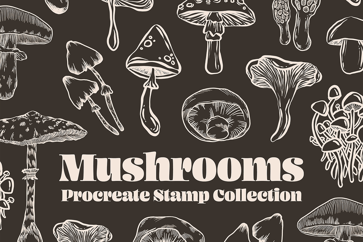 Mushrooms Stamps - Procreate Brushes, a Brush Add-On by MakeMyPlaceDesign (Photo 1 of 2)
