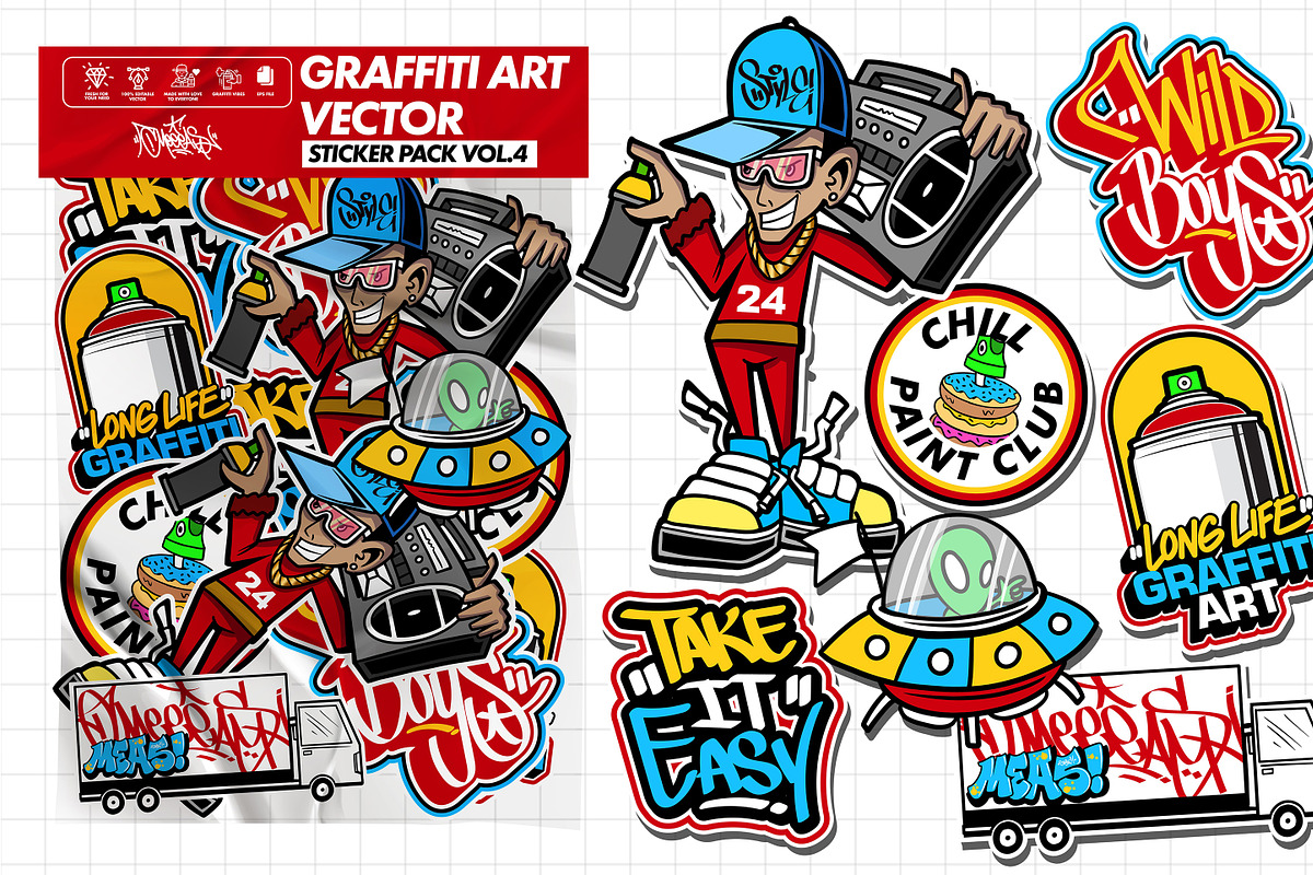Bundle Graffiti Sticker Pack Vector, a Decorative Illustration by MEAS7 Artwork (Photo 6 of 7)