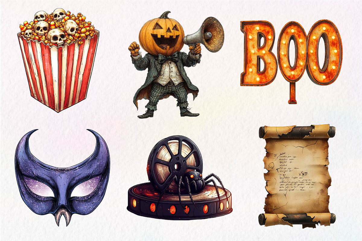 Vintage Halloween & Cinema Clipart, an Illustration by Dream Creation (Photo 2 of 7)