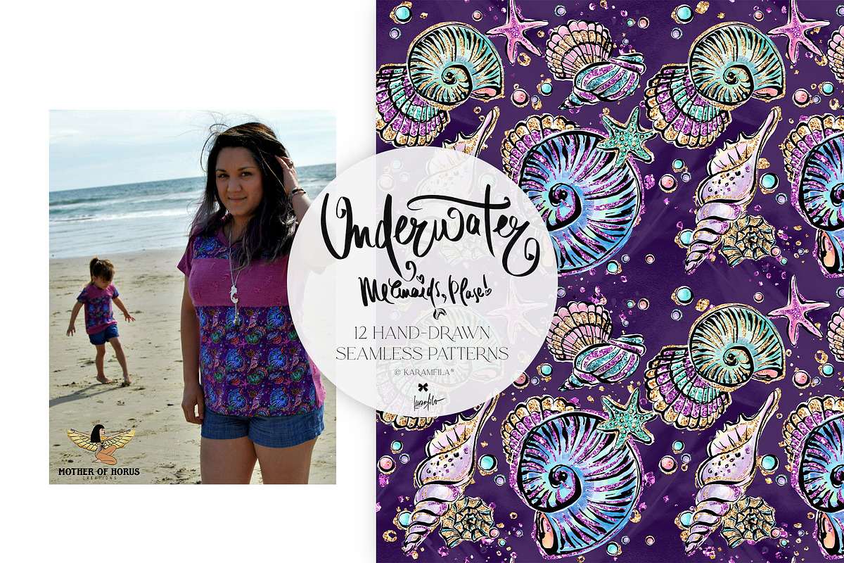 Underwater Glitter Seamless Patterns, a Pattern Graphic by KaramfilaS (Photo 9 of 15)
