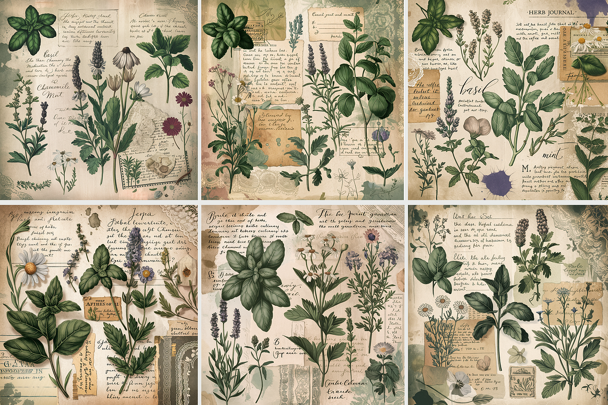 Rustic Botanical Herbs Junk Journal, a Background Graphic by Printable Treasure (Photo 2 of 2)