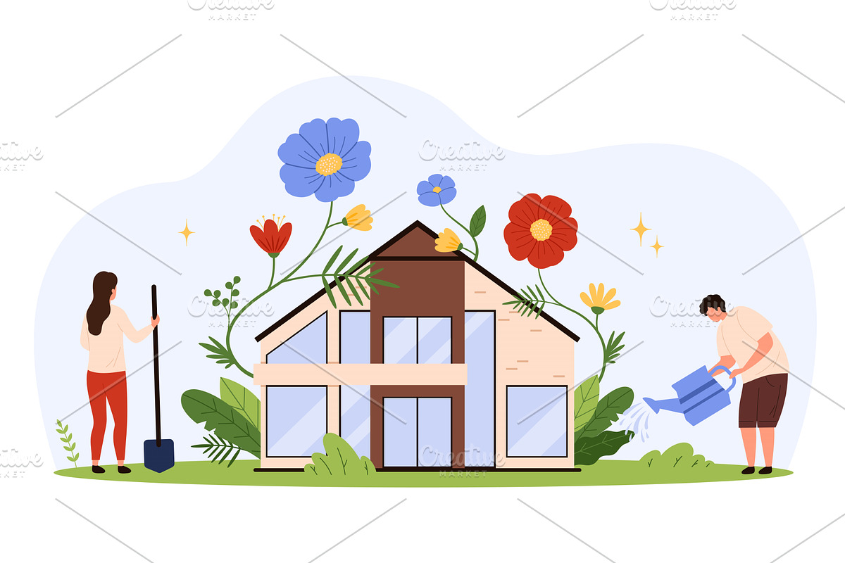 Eco House Gardening & Flowers, an Object Illustration by Flashvector