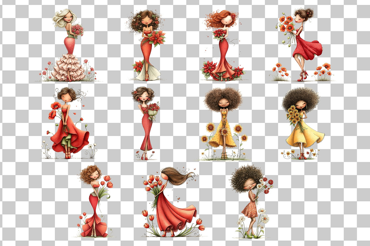 Flower Woman Watercolor Clipart, a Person Illustration by Nicolle's Colorful Art (Photo 6 of 8)