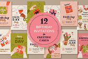 12 Birthday Greeting Cards, a Person Illustration by IuliiaSavko (Thumbnail 1 of 8)