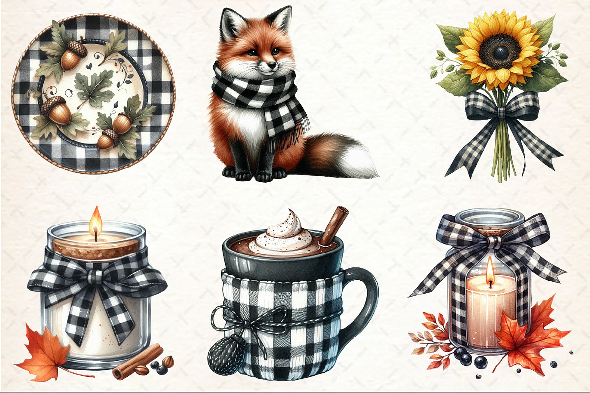 Watercolor Black Gingham Autumn Clip, an Illustration by Rose Art (Photo 5 of 5)