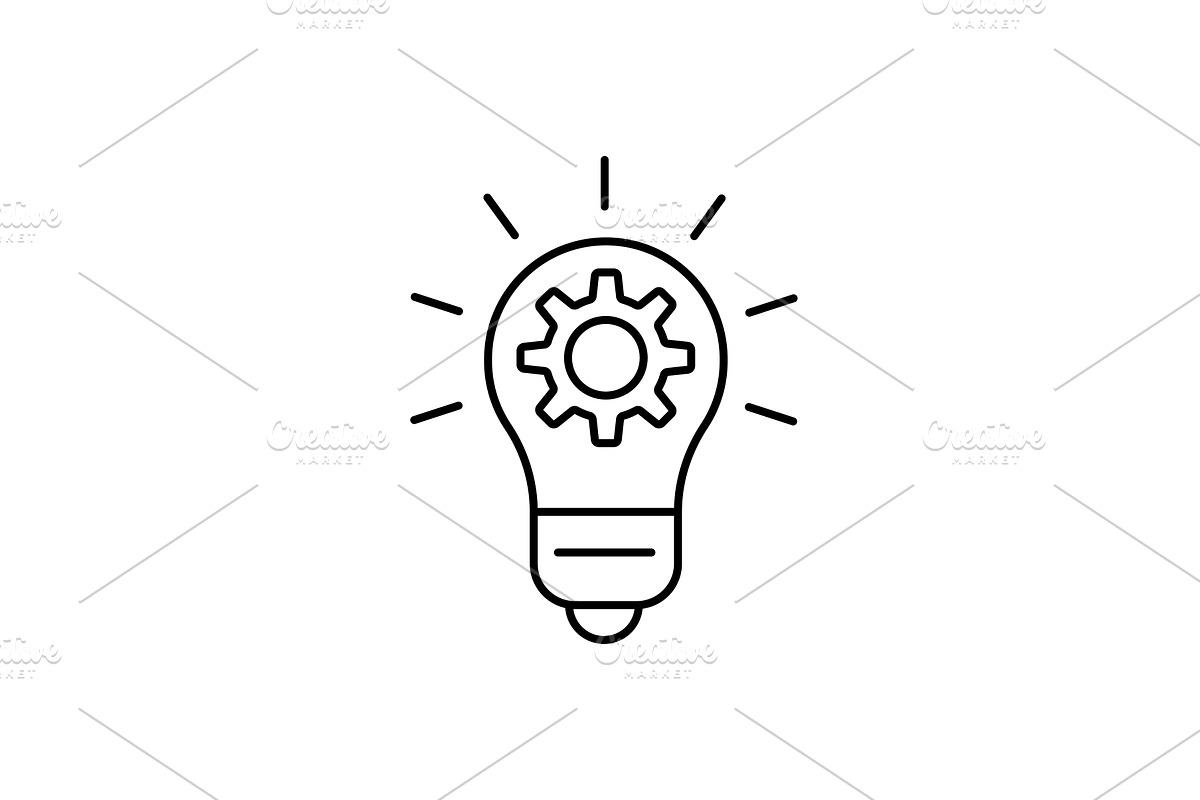 Cogwheel inside lightbulb line icon, an Outline Icon by Saggitarius