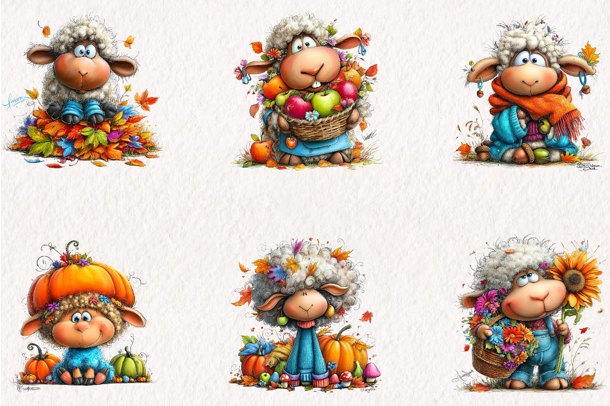 Autumn Sheep Watercolor Clipart, a Seasonal Illustration by CreationArt (Photo 5 of 5)