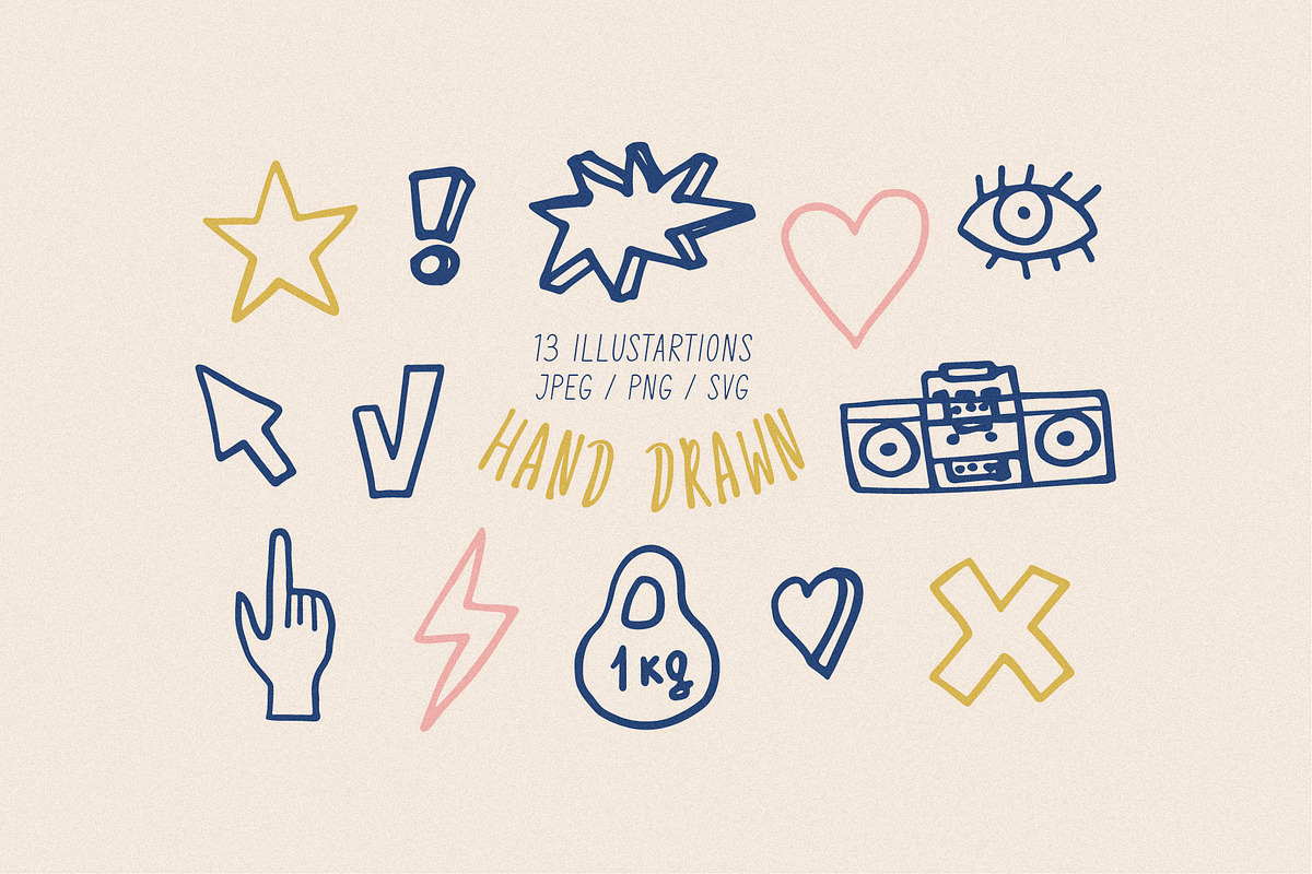 13 Hand Drawn Illustrations, an Outline Icon by CuteDreamyDesign (Photo 1 of 8)
