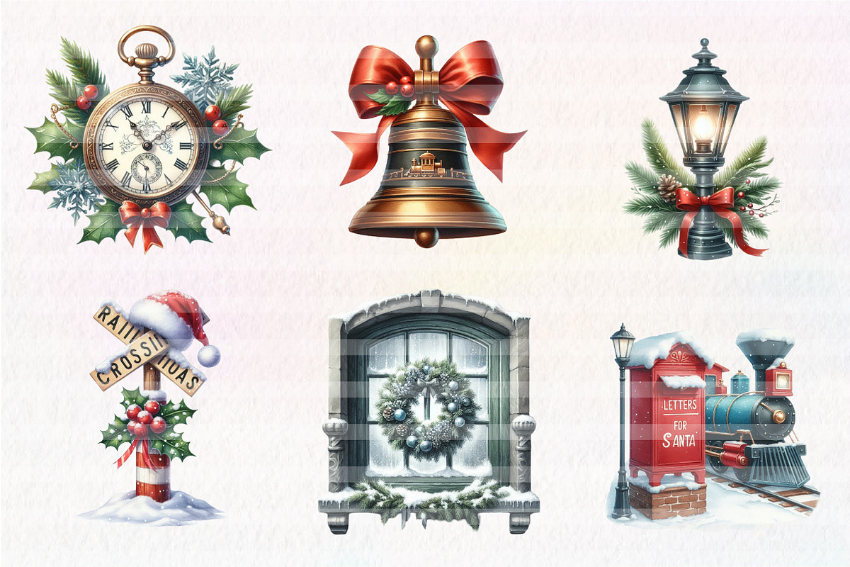 Christmas Train Station Clipart, an Illustration by CreationArt (Photo 2 of 5)